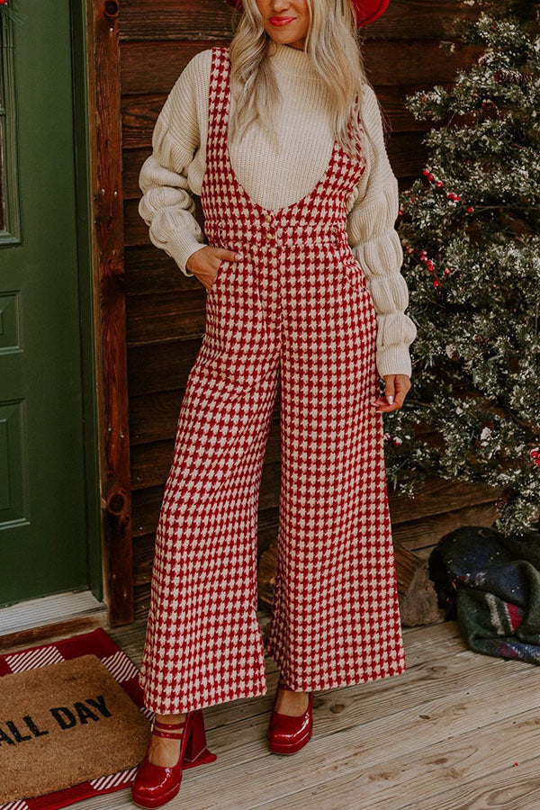 Women's Printed Plaid Loose Suspender Wide-leg Trousers For Autumn And Winter