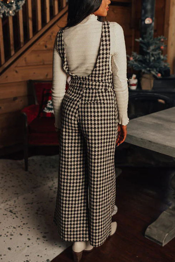 Women's Printed Plaid Loose Suspender Wide-leg Trousers For Autumn And Winter