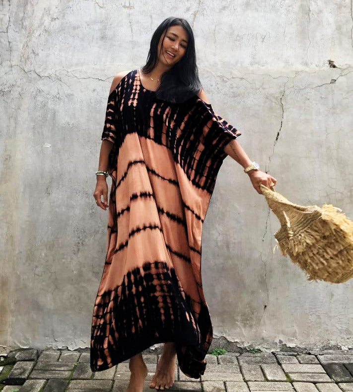 Beach Cover-up Off Shoulder Positioning Robe Seaside Vacation Dress Bikini Swimsuit Sun Protection Shirt