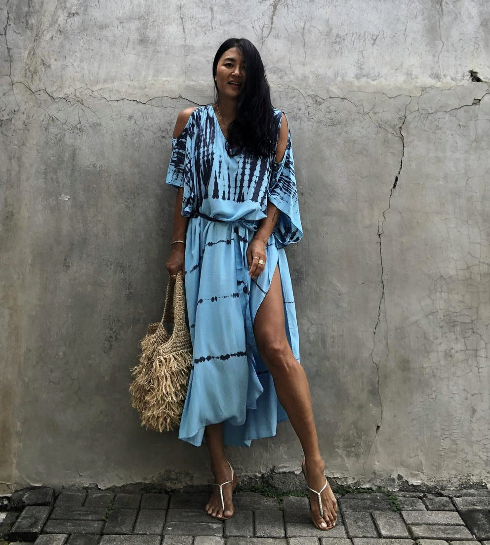 Beach Cover-up Off Shoulder Positioning Robe Seaside Vacation Dress Bikini Swimsuit Sun Protection Shirt