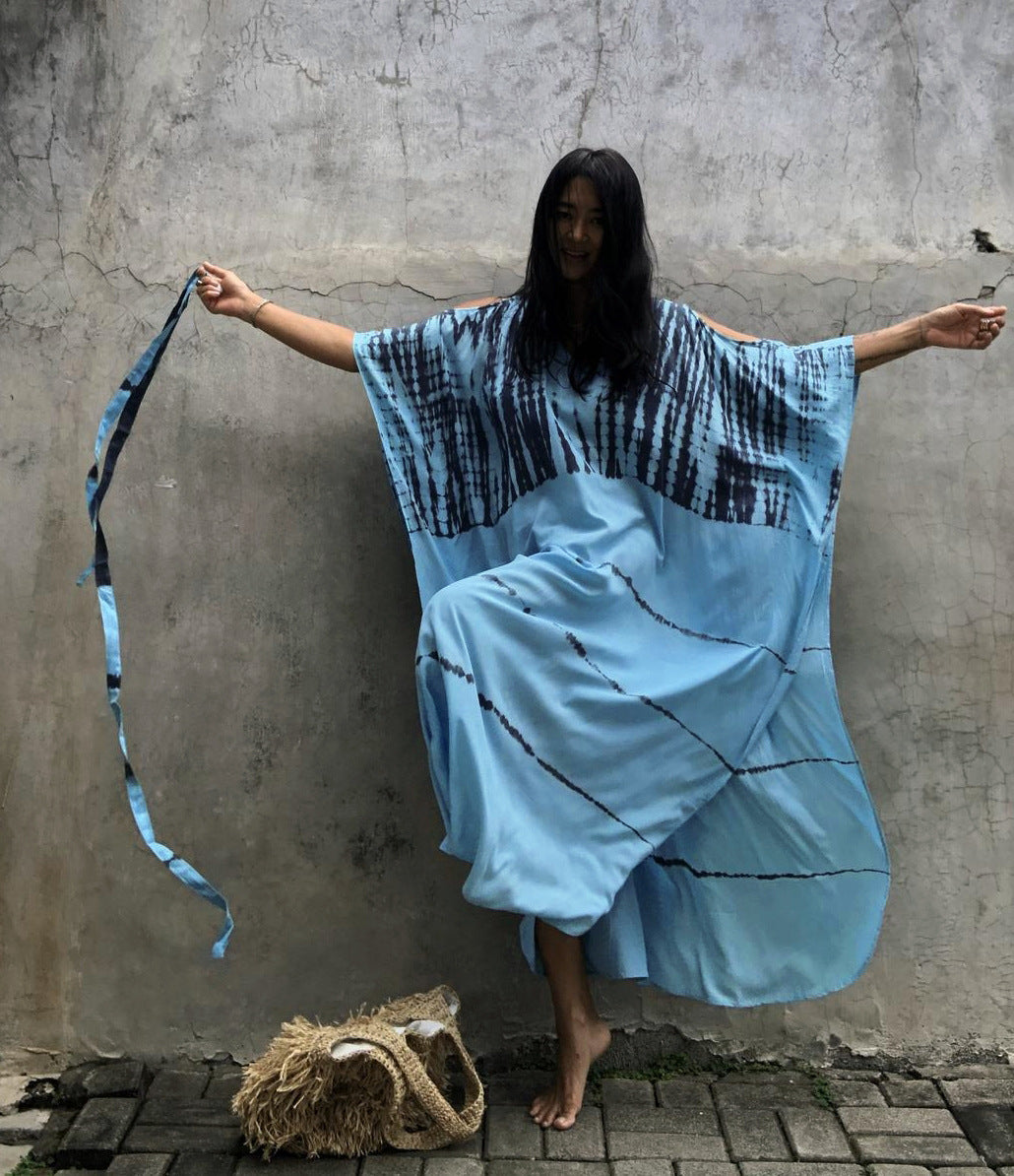 Beach Cover-up Off Shoulder Positioning Robe Seaside Vacation Dress Bikini Swimsuit Sun Protection Shirt