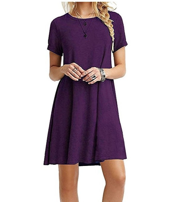 Short sleeve large size solid color dress