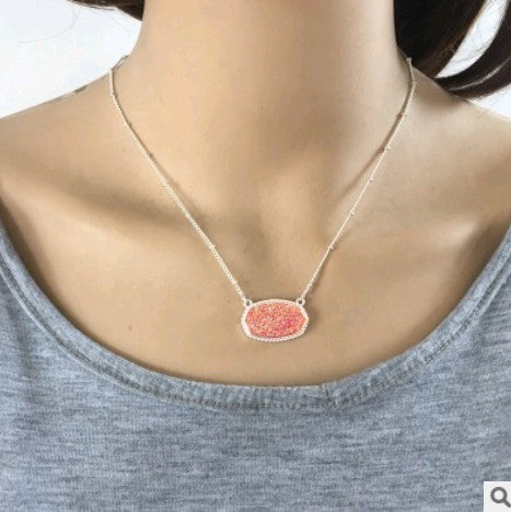 Electroplated silver resin alloy necklace short necklace chain plating effect color resin necklace