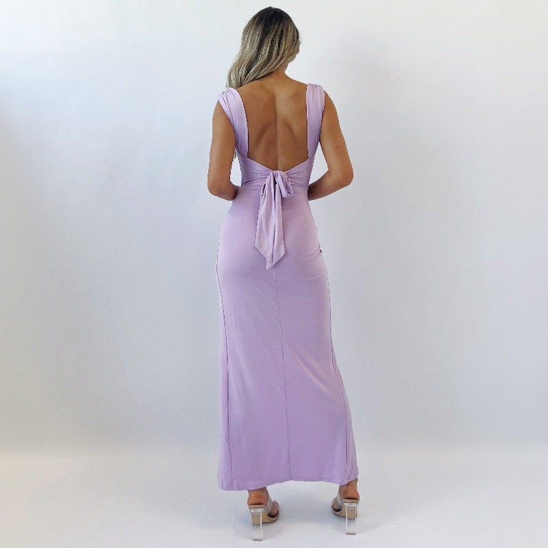 Sleeveless Slit Dress With Back Tie Design