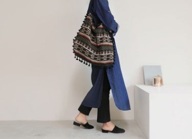 Geometric Tribal Tasselled Tote Bags