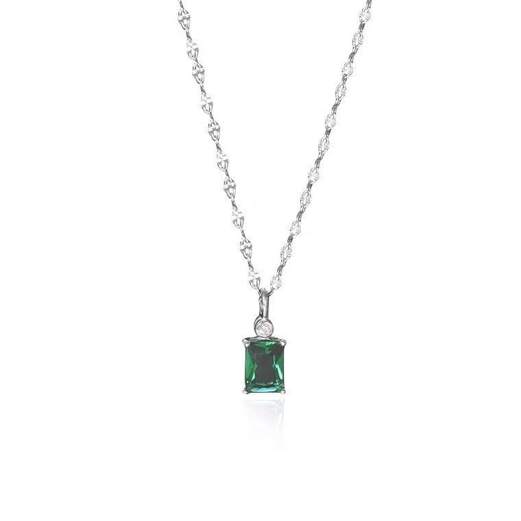Green Square Diamond Pendant Necklace 925 Silver Collar Chain Advanced Design