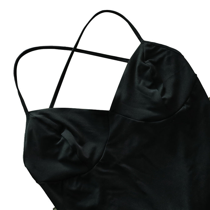 Women's Backless Cross Shoulder Strap Pleated Dress