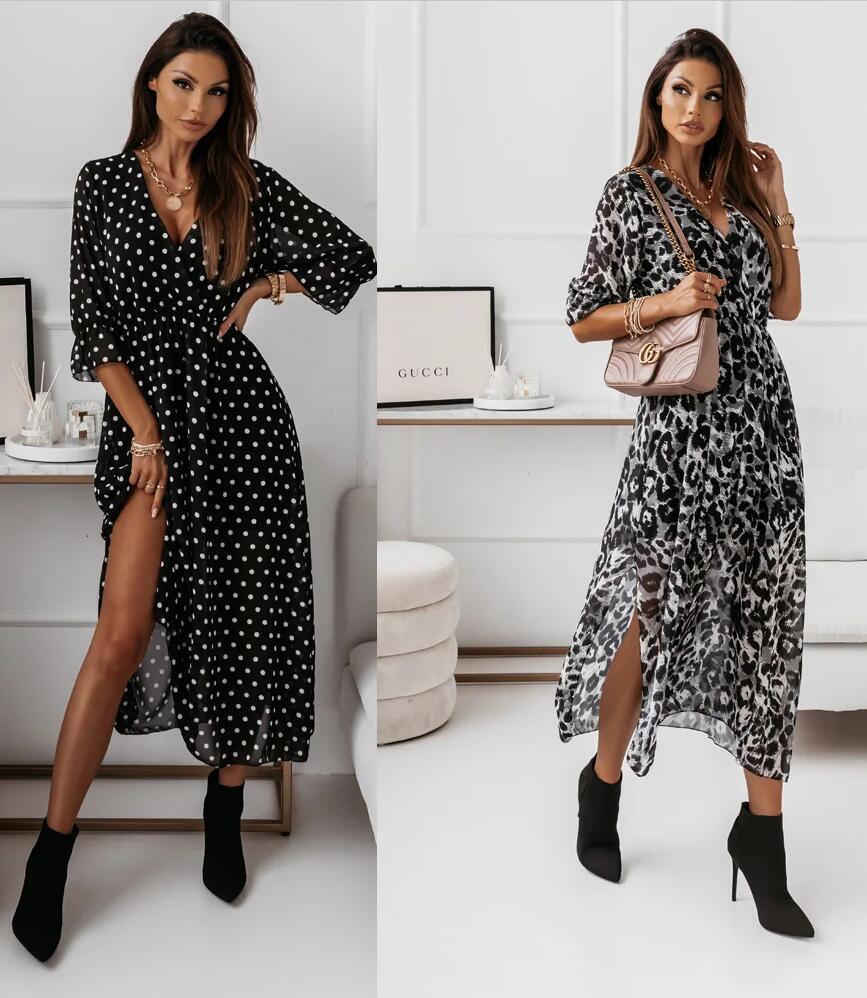 Short Sleeve V-neck Printed Dress Elegant Women's Clothing