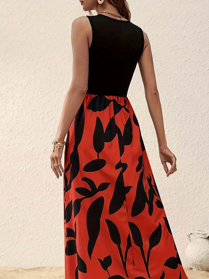 Summer New Printing Round Neck Contrast Color Dress