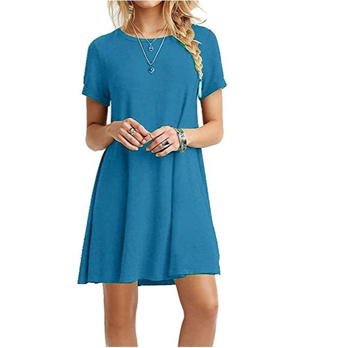 Short sleeve large size solid color dress