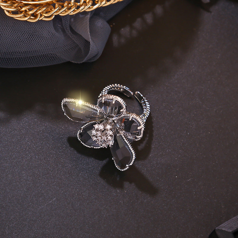 Zircon petal adjustable ring