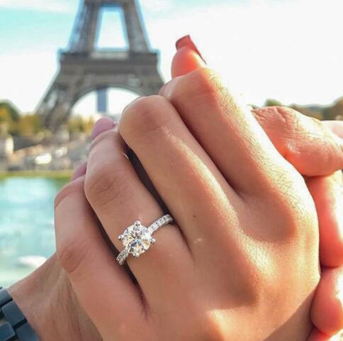 European And American Simple 925 Silver-plated Rose Gold Simulation Diamond Moissan Ring