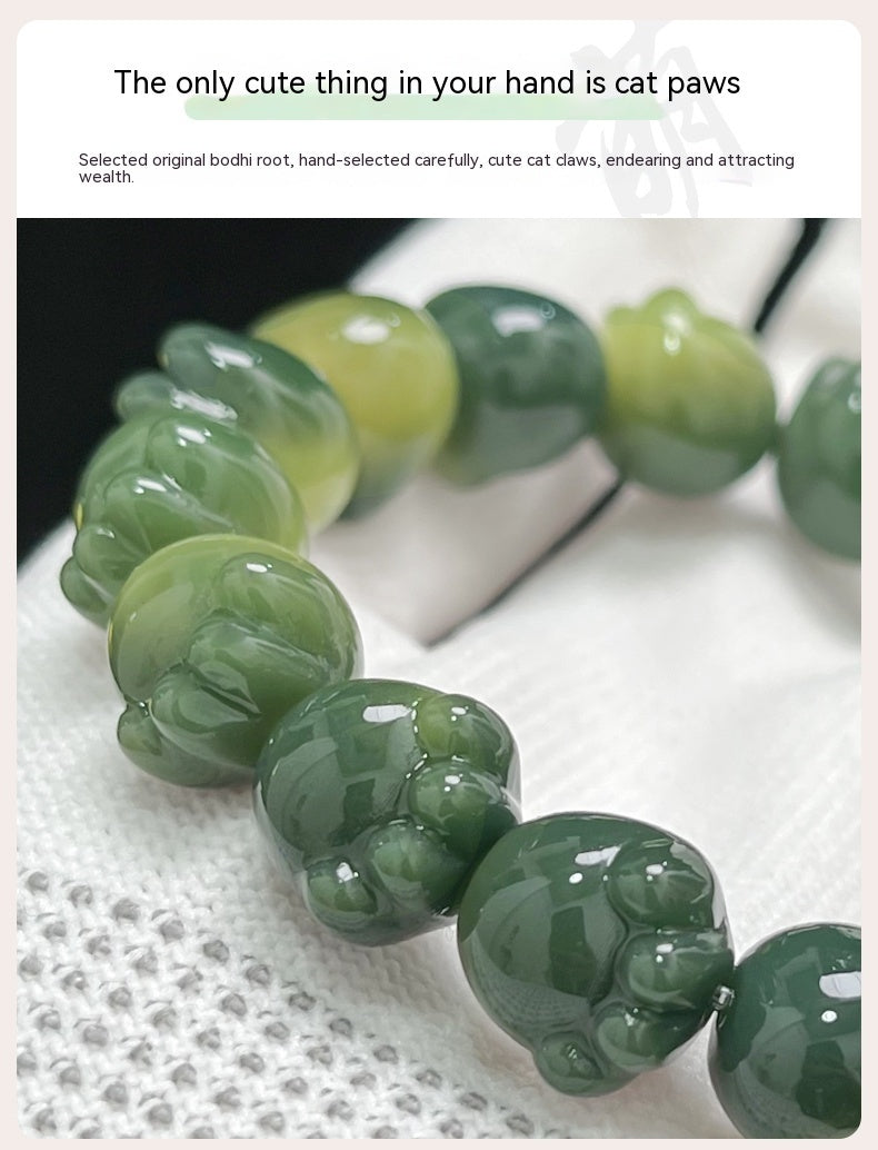 Cat's Paw Bodhi Root Hand Toy Bracelet Student Pliable Temperament White Jade Bodhi Cultural