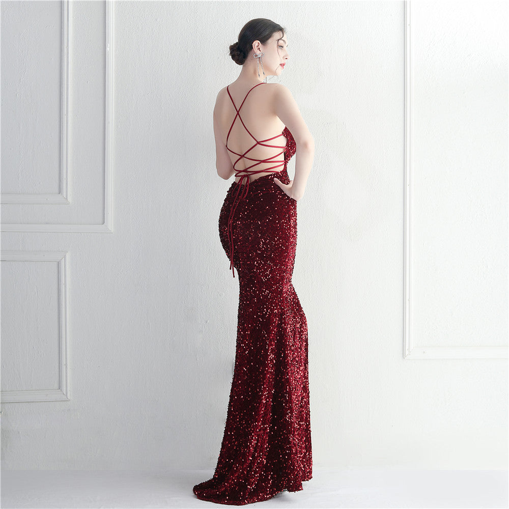 Halter Spaghetti Straps Long Fish Tail Evening Gown Dress