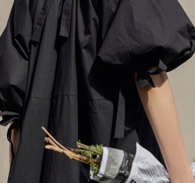 Spring New Bubble Sleeve Drawstring Dress