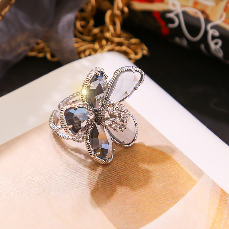 Zircon petal adjustable ring