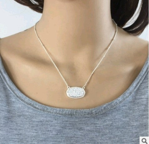 Electroplated silver resin alloy necklace short necklace chain plating effect color resin necklace