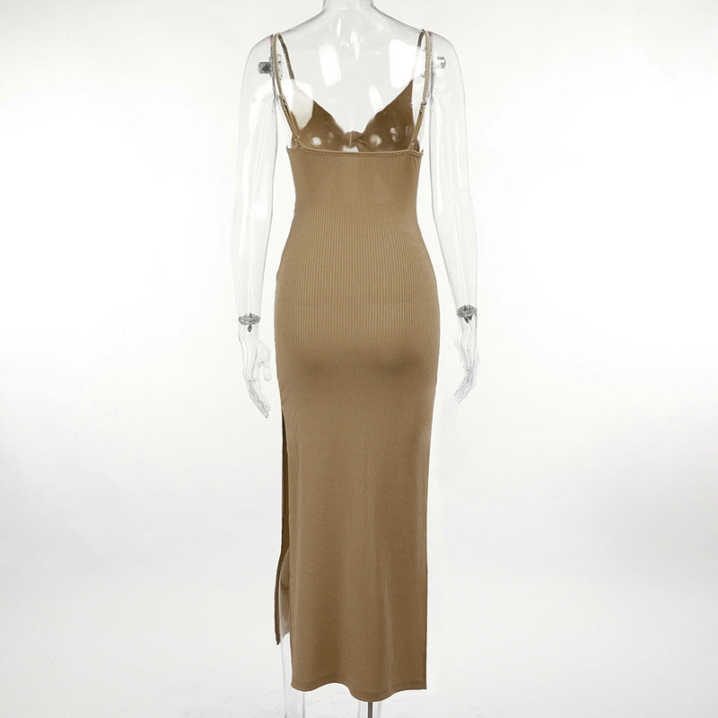 Lace-up Hollow Slit Sling Dress