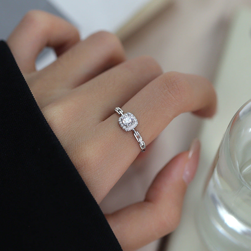 Simple All-match Geometric Square Round Diamond Ring For Women