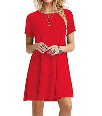 Short sleeve large size solid color dress