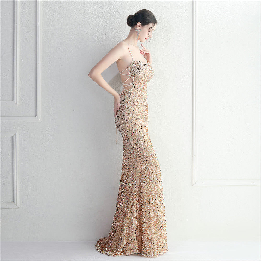 Halter Spaghetti Straps Long Fish Tail Evening Gown Dress