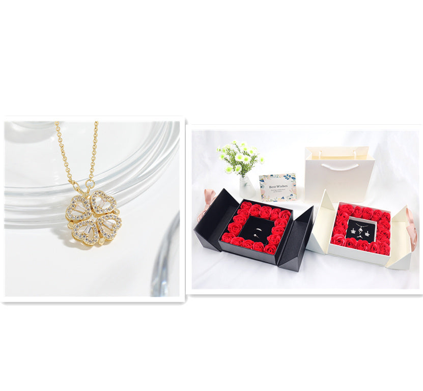 Dual-wear-style Love Heart Flowers Heart-shaped Four-leaf Clover Necklace