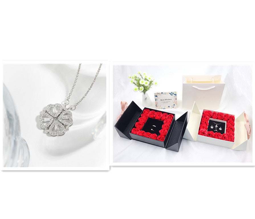 Dual-wear-style Love Heart Flowers Heart-shaped Four-leaf Clover Necklace