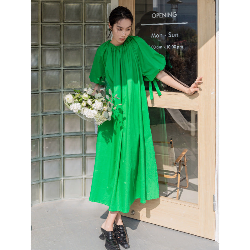 Spring New Bubble Sleeve Drawstring Dress