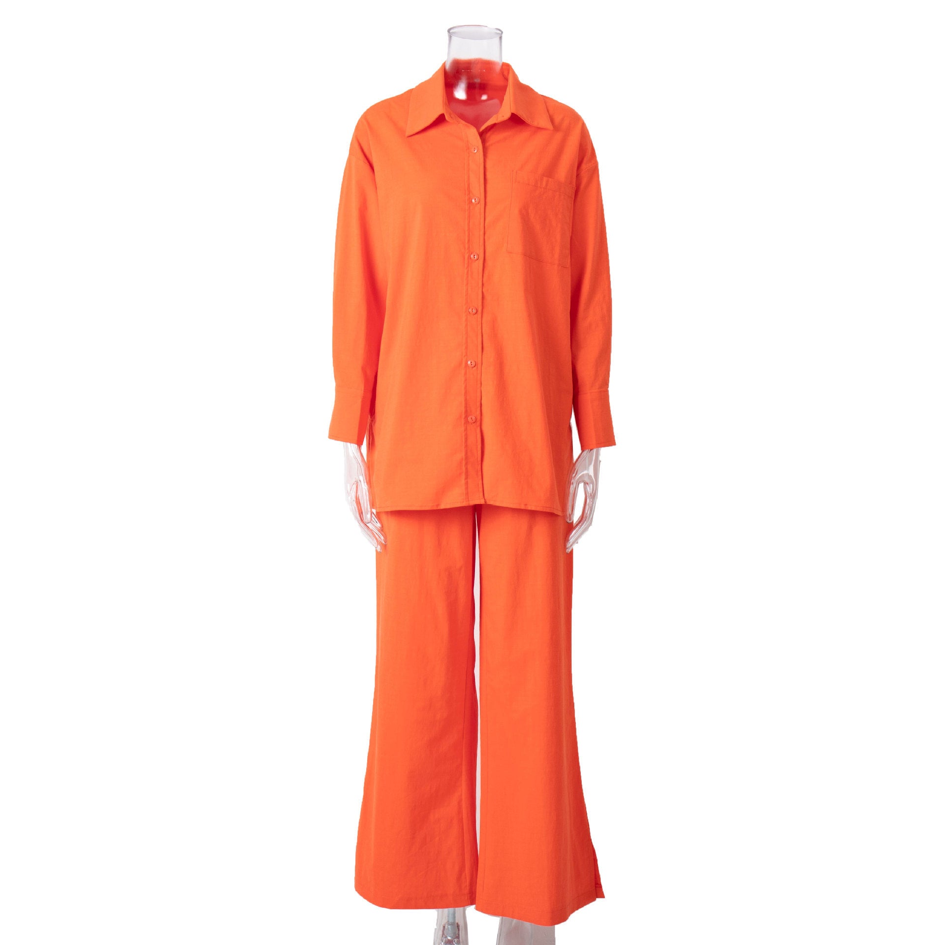 Women's Casual Loose Shirt High Waist Trousers Two Piece Set