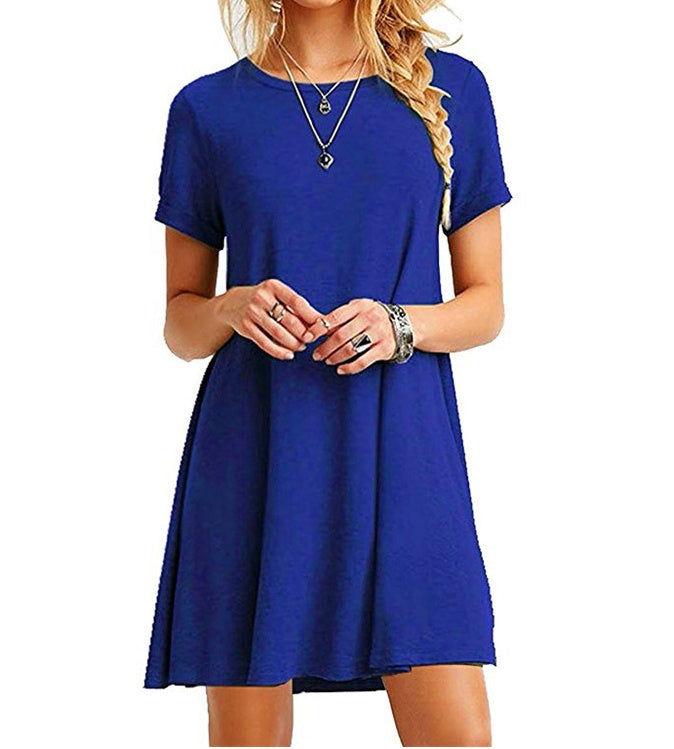 Short sleeve large size solid color dress