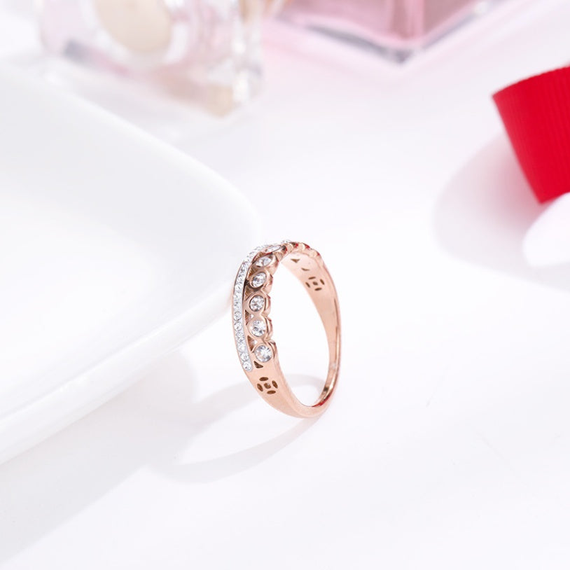 Titanium Steel Rose Gold Full Diamond Ring Women