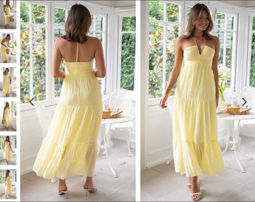 V-neck Brace Long Stitching Dress Elegant Shoulder-baring Sleeveless Hanging