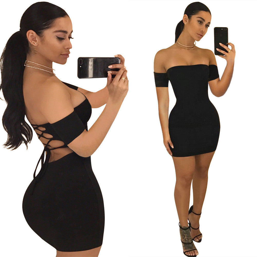 summer sexy short-sleeved bag hip skirt European and American women's nightclub dress