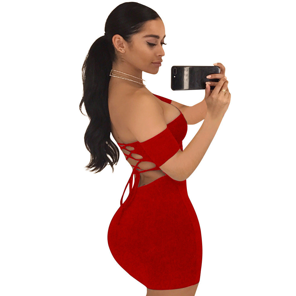 summer sexy short-sleeved bag hip skirt European and American women's nightclub dress