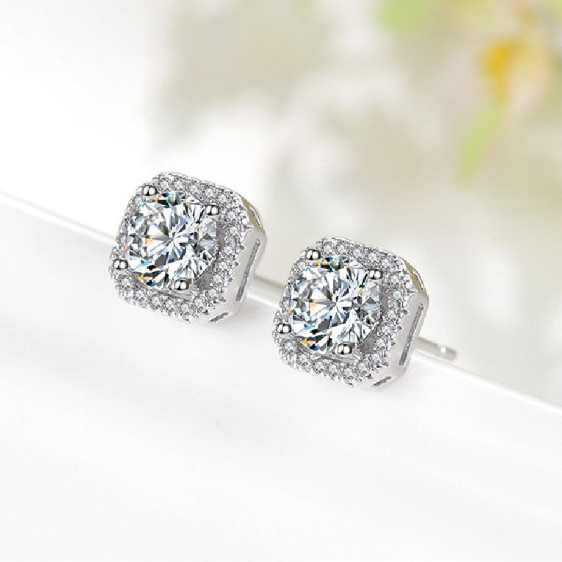 Stylish Simple Zircon Square Diamond Collarbone Chain Earring Set