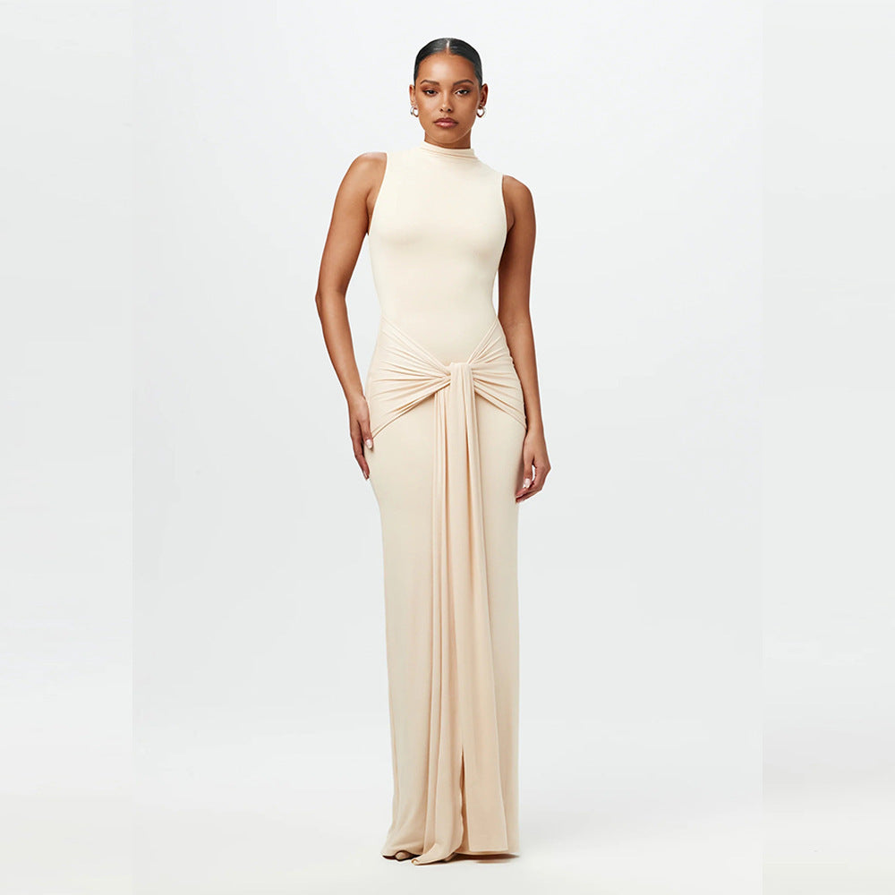 Cross Border Round Neck Sleeveless Tied Slim Fit Hip Dress