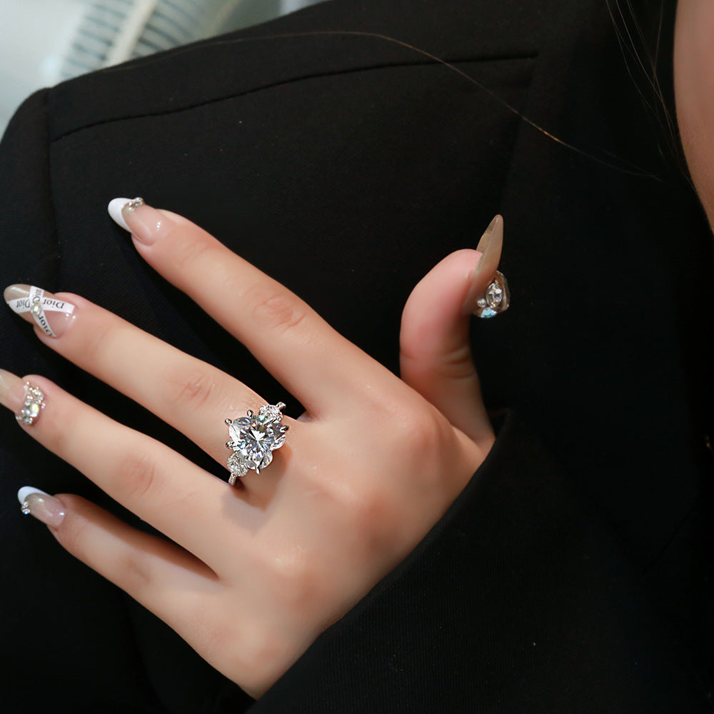 Inlaid Heart-shaped 12 12mm Diamond 925 Silver Rings