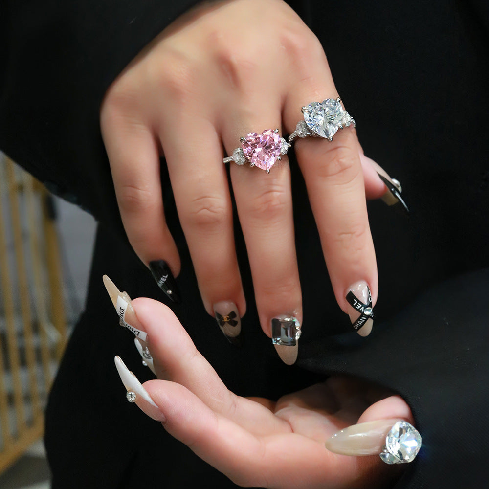 Inlaid Heart-shaped 12 12mm Diamond 925 Silver Rings