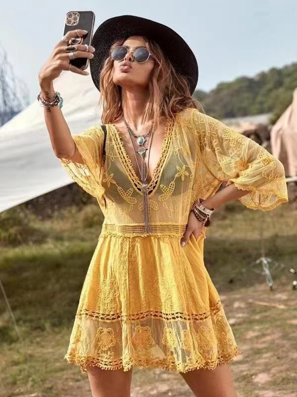 Lace Loose Resort Sunscreen Swimsuit Cover Up Skirt