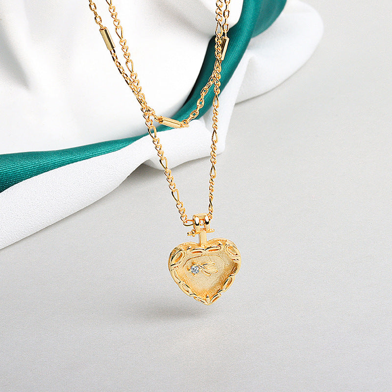 Simple Embossed Heart Necklace Double French Necklace