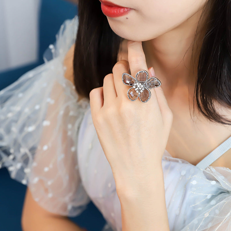 Zircon petal adjustable ring
