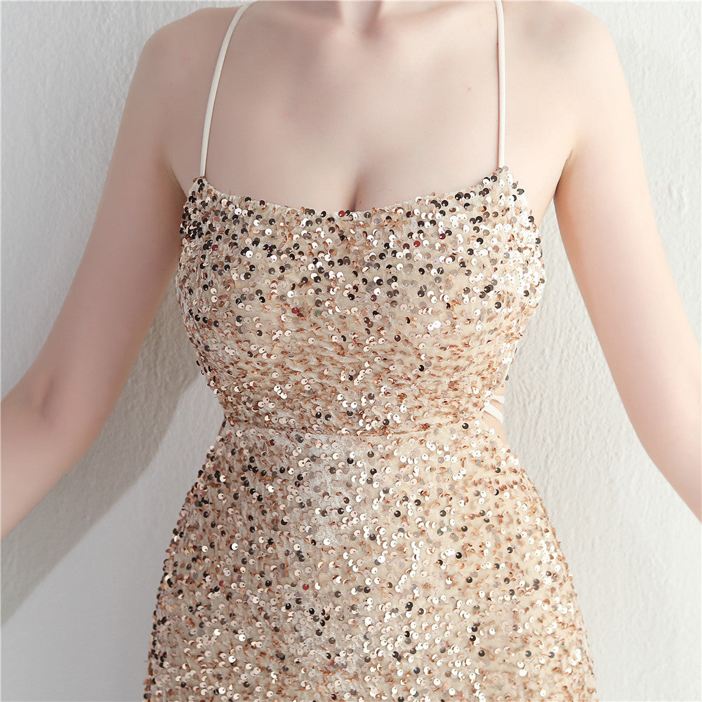 Halter Spaghetti Straps Long Fish Tail Evening Gown Dress