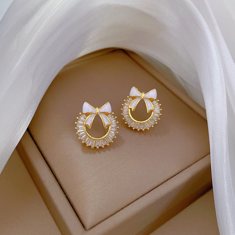 Micro-inlaid Necklace And Earrings Suite Light Luxury Ring Bow