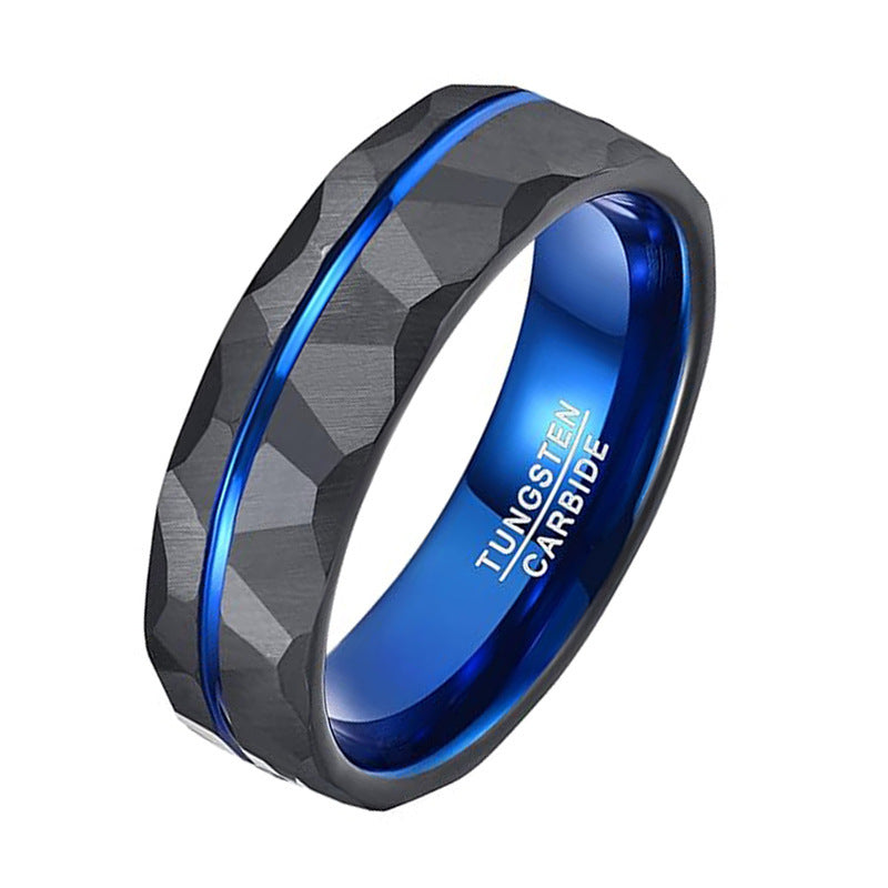 Men's European And American Cut Flower Sand Surface Plating Blue Black Tungsten Ring