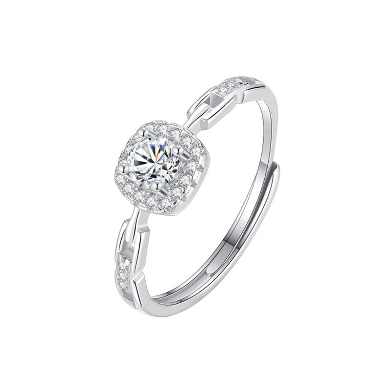 Simple All-match Geometric Square Round Diamond Ring For Women