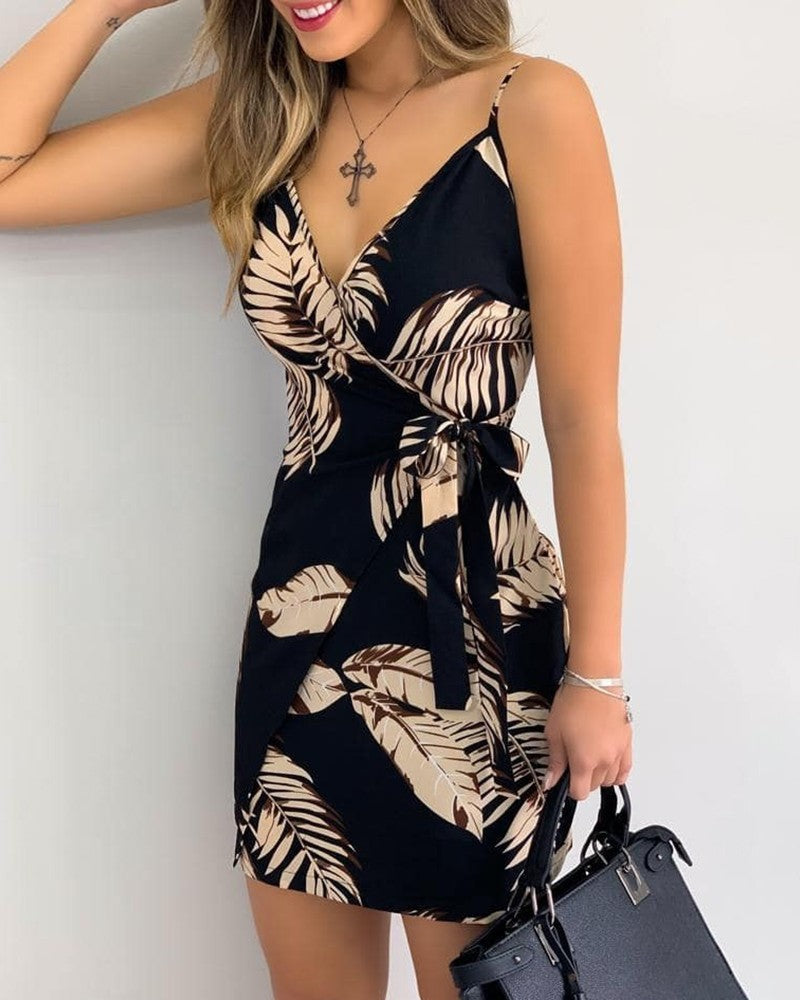 V-neck print casual dress