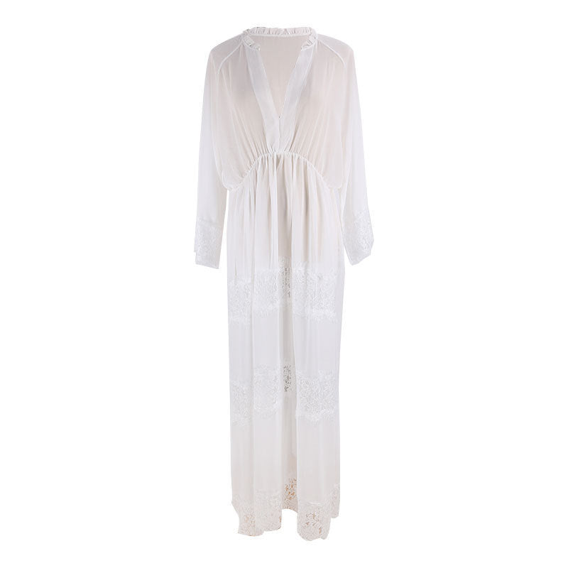 Chiffon Patchwork Long Dress Loose Beach Sun Protection