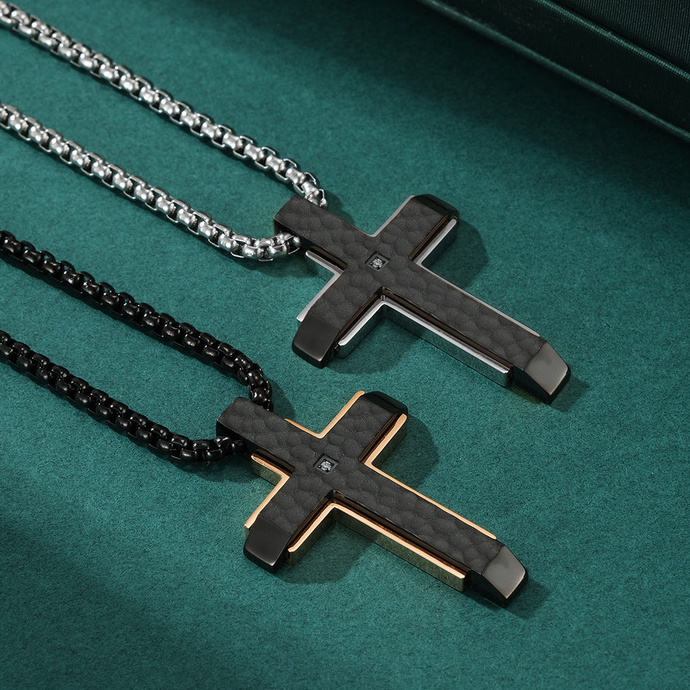 Men's Titanium Steel Pendant Hammer Bevel Cross Necklace
