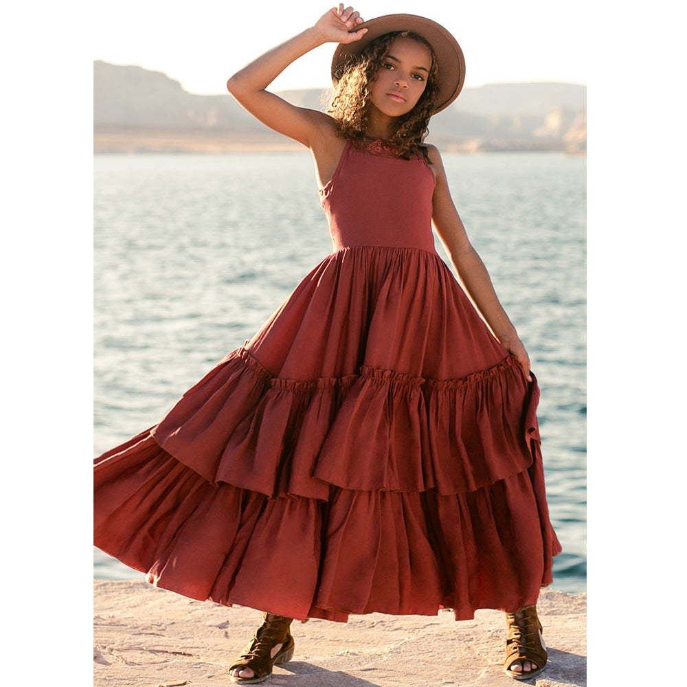 Flower Girl Ruffled Lace-up Dress