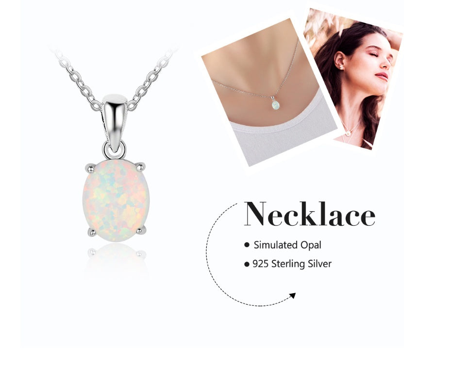 Chinese Valentine's Day Necklace Amazon Explosion Silver Crystal Opal s925 Sterling Silver Necklace
